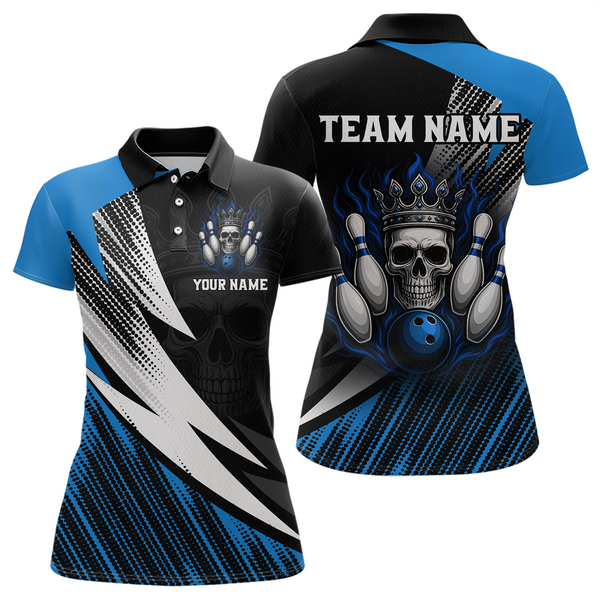 Maxcorners Blue Skull Crown Bowling Custom Men Bowling Shirt Polo & Quarter-Zip Bowling Team Jerseys