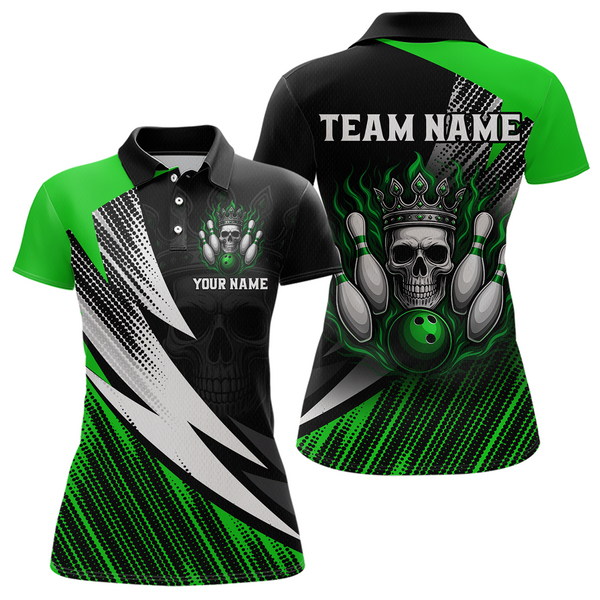Maxcorners Green Skull Crown Bowling Custom Men Bowling Shirt Polo & Quarter-Zip Bowling Team Jerseys
