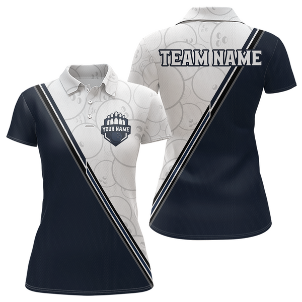 Maxcorners Dark Blue Bowling Custom Men Bowling Shirt Polo & Quarter-Zip Bowling Team Jerseys
