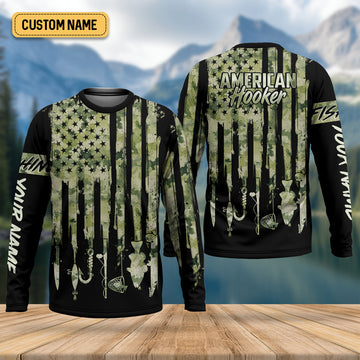 Maxcorners American Hooker Patriotic Fishing Shirt, Camo Fishing Shirt, SPF Shirt For Men, Gift For Fisherman