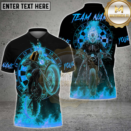 Maxcorners Darts Shirt Ghost Rider Flaming Biker Wheelie Dartboard Multicolor Options Personalized Name, Team Name 3D Shirt (4 Colors)