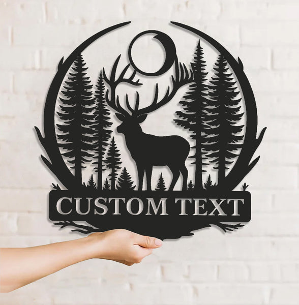 Maxcorners Personalized Metal Sign WITH LED/WITHOUT LED – Deer and Forest Silhouette Wall Art – Custom Rustic Cabin and Lodge Hunting Decor LM0110
