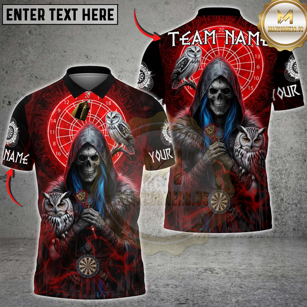 Maxcorners Darts Skull Shadow Owl Multicolor Customized Name, Team Name 3D Shirts