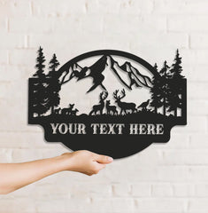 Maxcorners Personalized Deer Metal Sign WITH LED/WITHOUT LED - Mountain Cabin Name Sign, Rustic Wildlife Outdoor Wall Art for Lodge & Porch Decor LM0110