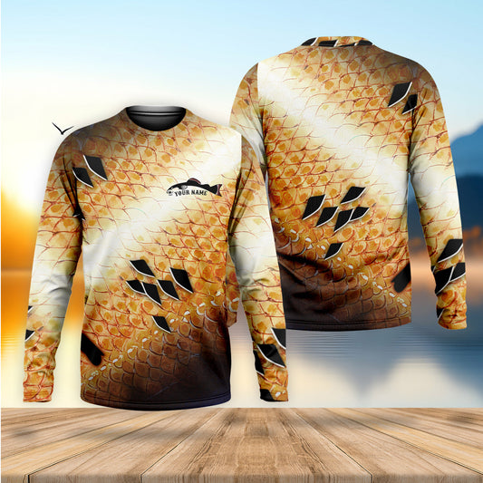 Maxcorners Yellow Fish Scale Fishing UPF Shirts, Custom Fishing Shirt, Gift For Fisherman, Mens Casual Shirts