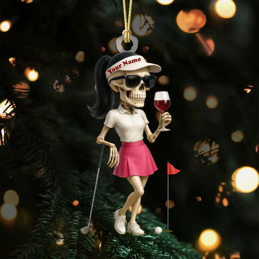 Maxcorners Female Skeleton Golfer Golf Wine Acrylic Ornaments, Golf Christmas Gifts, Funny Golf Presents LM1611
