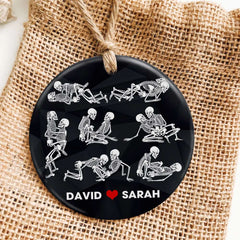 Maxcorners Personalized Black Rose Heart Shape Skeleton Couple Christmas - Ornament