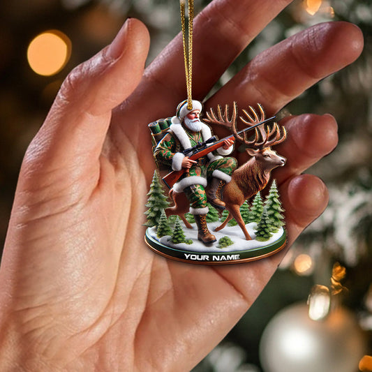 Maxcorners Custom Name Santa Deer Hunting Ornament, Deer Hunter Christmas Gift 2D Flat LM2211