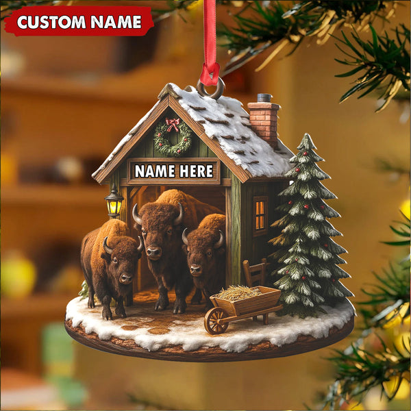 Maxcorners Personalized Acrylic Bison Christmas Ornament â€“ Custom Buffalo Barn Holiday Decor LM0110