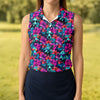 Maxcorners Funny Cow Wearing Sunglasses Tropical Golf Polo Shirt, Golf Shirts For Women, Women's Golf Apparel LM1507