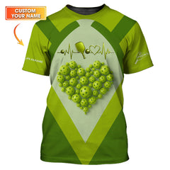 Maxcorners Pickleball Heart Shirt, Custom Name Pickleball Shirts For Men's, Gift For Pickleballs Lover LM0509