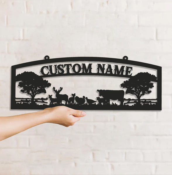 Maxcorners Personalized Farm Metal Sign WITH LED/WITHOUT LED - Rustic Ranch Name Sign with Livestock, Deer & Trees for Barn, Cabin & Outdoor Decor LM0110