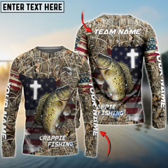 Maxcorners Crappie Fishing Cross Camo Personalized Name, Team Name 3D Long Sleeve Shirt