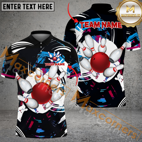 Maxcorners Black And Red Tornado Bowling Jersey Multicolor Options Personalized Name, Team Name 3D Shirt