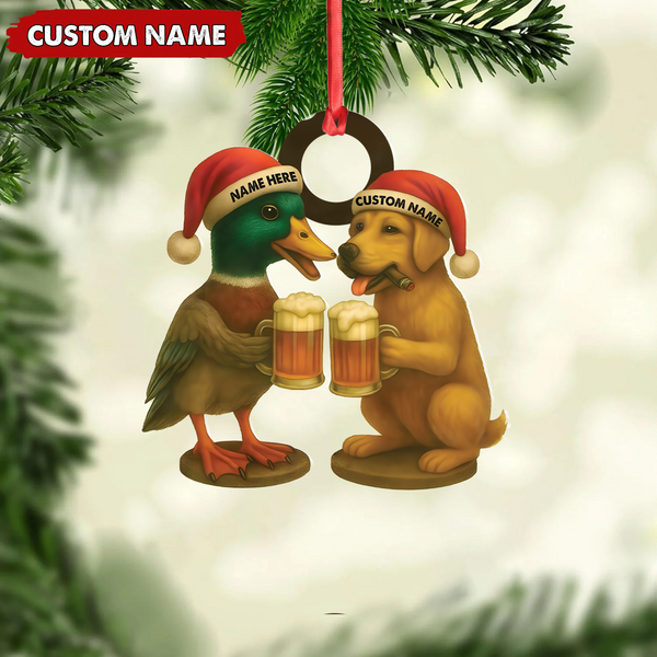 Maxcorners Custom Duck & Dog Acrylic Christmas Ornament – Personalized Hunter Gift LM0411