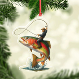 Maxcorners Personalized Funny Fishing Acrylic Ornament – Cowboy Riding Fish Christmas Decoration for Fishermen LM0411