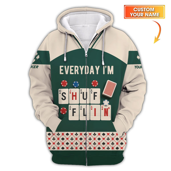 Custom Poker T Shirt Everyday I’m Shufflin Tee Green Card Deck Design for Poker Players