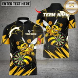 Maxcorners Personalized Name Dart Polo Shirt, Yellow Hornet Power With Thunder Dartboard Design ,Custom Team Shirt for Men, Gift for Darts Players