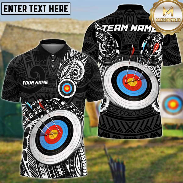 Maxcorners Polynesian Tribal Target Archery Personalized Name 3D Shirt
