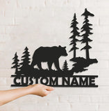 Maxcorners Personalized Bear Metal Sign WITH LED/WITHOUT LED - Rustic Cabin Name Sign, Wildlife Forest Wall Art for Lodge & Outdoor Decor LM0110