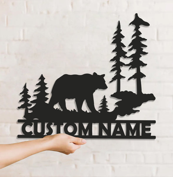 Maxcorners Personalized Bear Metal Sign WITH LED/WITHOUT LED - Rustic Cabin Name Sign, Wildlife Forest Wall Art for Lodge & Outdoor Decor LM0110