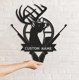 Maxcorners Personalized Deer Hunting Metal Sign WITH LED/WITHOUT LED - Rustic Buck Wall Art with Rifles, Hunter Lodge Decor & Outdoor Cabin Sign LM0110