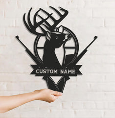 Maxcorners Personalized Deer Hunting Metal Sign WITH LED/WITHOUT LED - Rustic Buck Wall Art with Rifles, Hunter Lodge Decor & Outdoor Cabin Sign LM0110