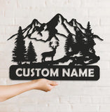Maxcorners Personalized Deer Metal Sign WITH LED/WITHOUT LED - Mountain Cabin Name Sign, Rustic Wildlife Wall Art for Lodge & Outdoor Decor LM0110