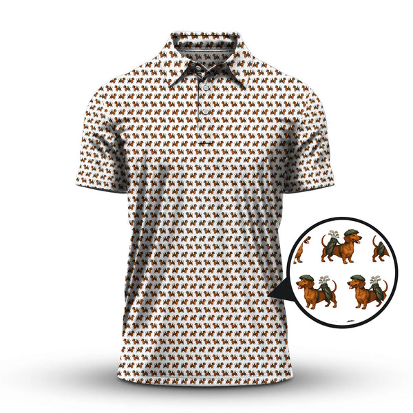 Maxcorners Dachshund Golf Shirt For Men, Pattern Golf Polos, Funny Golf Shirt For Golfers