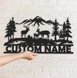Maxcorners Personalized Deer Family Metal Sign WITH LED/WITHOUT LED - Rustic Cabin Name Sign, Mountain Wildlife Wall Art for Lodge & Outdoor Decor LM0110