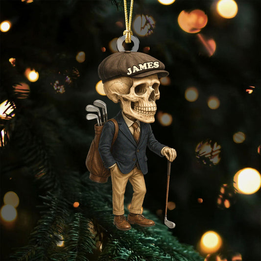 Maxcorners Funny Skeleton Vintage Golfer Acrylic Ornaments, Golf Christmas Gifts, Funny Golf Presents LM1611