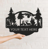 Maxcorners Personalized Deer Forest Metal Sign WITH LED/WITHOUT LED, Rustic Hunting Cabin Wall Decor, Wildlife Scene for Lodge or Mancave LM0110