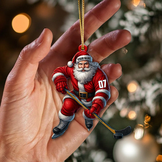 Maxcorners Christmas Hockey Santa, Home Decor, Christmas Ornament, Personalized Ornament 2D Flat LM2111