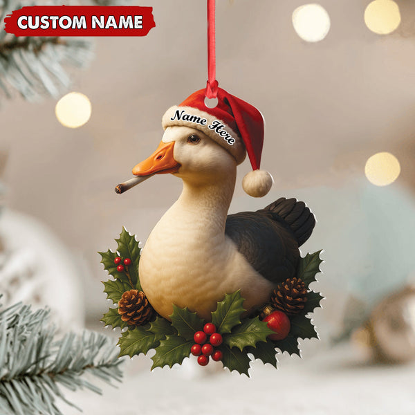 Maxcorners Personalized Funny Duck Smoking Acrylic Christmas Ornament – Custom Name Holiday Gift for Hunters & Outdoor Lovers LM0411
