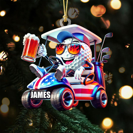 Maxcorners Golf Beer Patriotic Golf Cart Acrylic Ornaments, Golf Xmas Ornaments, Golf Christmas Gifts, Golf Decor LM1611
