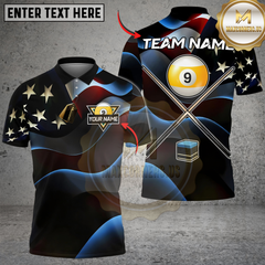 Maxcorners Billiards Ball 9 American Flag Cross Cue Personalized Shirt