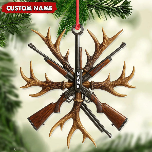 Maxcorners Custom Name Hunting Ornament, Antlers and Rifles Christmas Decor for Hunters

 LM0411