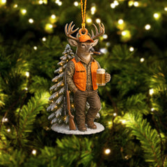 Maxcorners Deer Hunter Christmas Ornament, Custom Name Hunting Ornament, Beer & Buck Holiday Decor, Gift for Hunters and Outdoorsmen