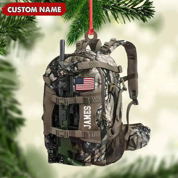 Maxcorners Custom Hunting Backpack Acrylic Ornament – Personalized Tactical Gift for Hunters & Veterans LM0411