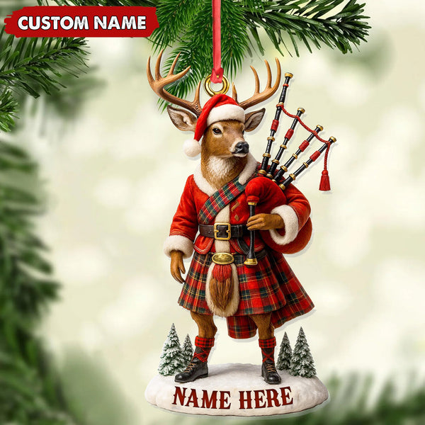 Maxcorners Personalized Scottish Deer Ornament, Custom Name Highland Bagpiper Christmas Decoration

 LM0411
