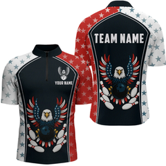 Maxcorners Eagel American Flag Bowling Custom Men Bowling Shirt Polo & Quarter-Zip Bowling Team Jerseys LM054