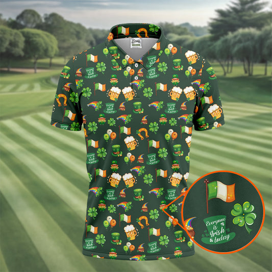 Maxcorners Everyone Is Irish Today Shamrock St Patrick's Day Dark Green Golf Shirt, Polo Shirts For Men, Golf Shirts For Men