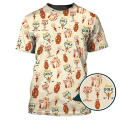 Maxcorners Jesus And Golf Is My Therapy Shirt, Pattern Golf Shirt, Jesus Golf Polos For Men