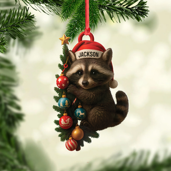 Maxcorners Personalized Raccoon Acrylic Christmas Ornament – Cute Holiday Gift - Perfect Gift for Kids & Animal Lovers LM0411