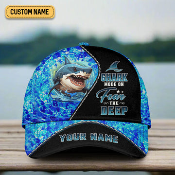 Maxcorners Shark Mode On Fear The Deep, Fishing Trucker Hat, Fishing Hook Hat, Fishing Cap For Men, Fishing Gifts For Dad