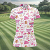 Maxcorners Pink Cowgirl Western Party Icons Golf Polo Shirt, Golf Shirts For Women, Ladies Golf Shirt LM1507