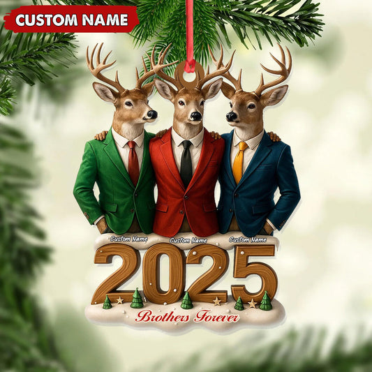 Maxcorners Personalized Brothers Forever 2025 Christmas Ornament, Custom Name Deer Trio in Suits, Funny Family Brother Gift Decor MT2411
