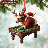 Maxcorners Personalized Acrylic Deer Christmas Ornament â€“ Funny Buck Playing Pool in Santa Outfit Holiday Decor LM0110