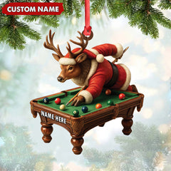 Maxcorners Personalized Acrylic Deer Christmas Ornament - Funny Buck Playing Pool in Santa Outfit Holiday Decor LM0110