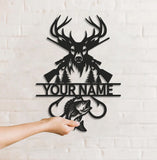 Maxcorners Personalized Deer Hunting and Fishing Metal Sign WITH LED/WITHOUT LED – Rustic Cabin Wall Decor, Gift for Hunters and Anglers LM0110